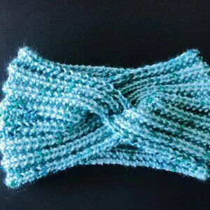 Hand Knit Twisted Winter Headband - Abyss